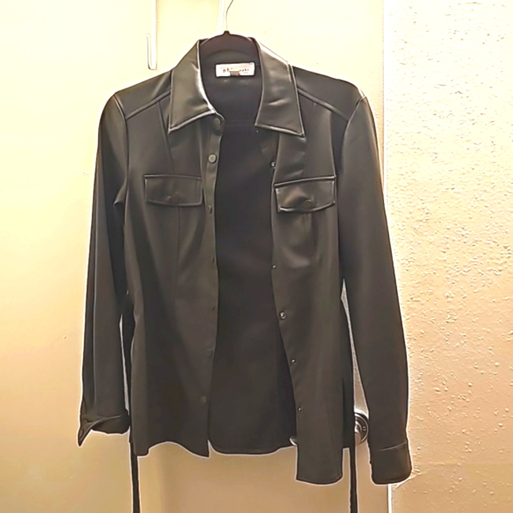 Philosophy faux leather coat navy green extra small